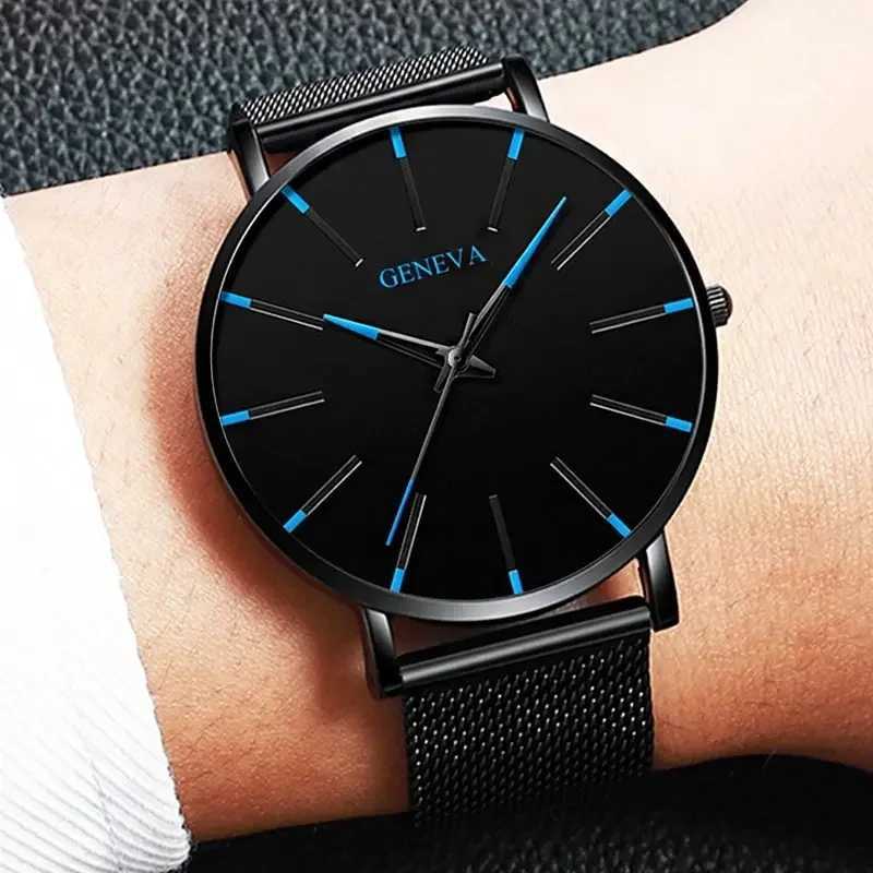 Minimalist Mens Fashion Ultra Thin Watches Simple Men Business Stainless Steel Mesh Belt Quartz Wrist Watch Relogio MasculinoX241010