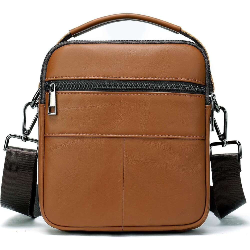 Man Purses Bags Small, Mini Genuine Leather Messenger and Shoulder Bag for Men with lots of Zipper Pockets