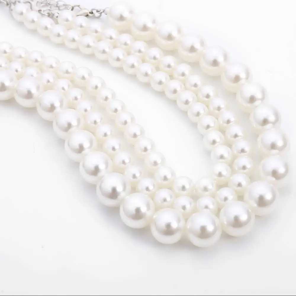Multi-Layer White Imitation Pearl Necklace Bead Chain Punk Ladies Wedding Short Clavicle Necklac Girl Charm Banquet JewelryX241009