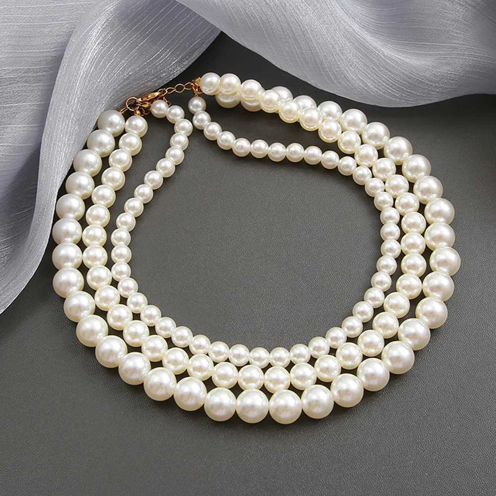 Trendy Vintage Multi Layer Pearl Choker Necklace for Women Fashion Simple 6--13mm Pearl Collar Necklace Wedding Party JewelryX241009