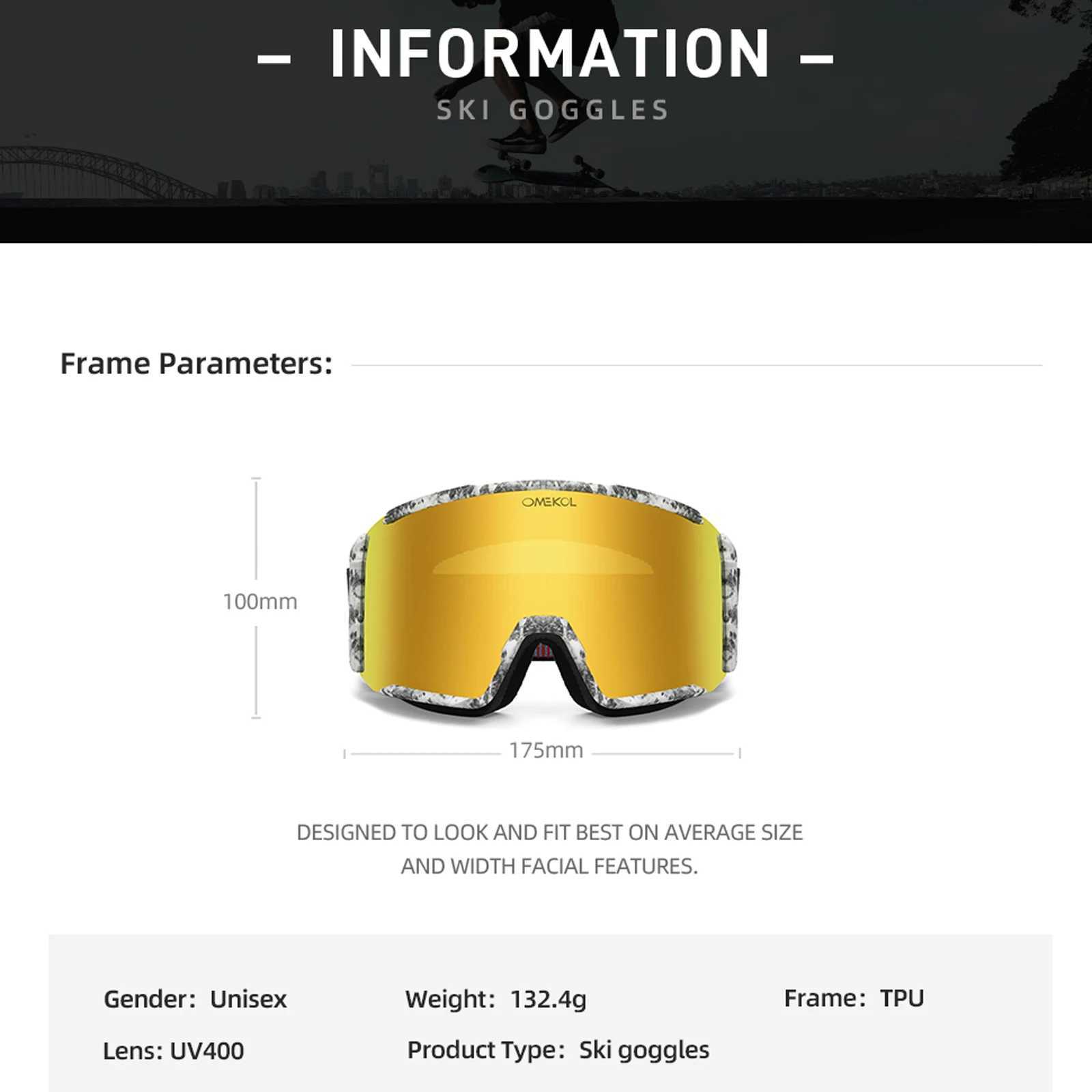 OMEKOL brand new double-layer anti fog skiing goggles and snow skiing face mask CL241010
