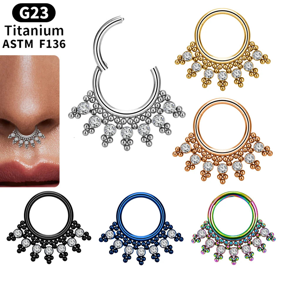 G23 Piercing Double layer Septum Ring Hoop CZ 16G Clicker Segment Helix Cartilage Tragus Earring Body Jewelry for Women 241007