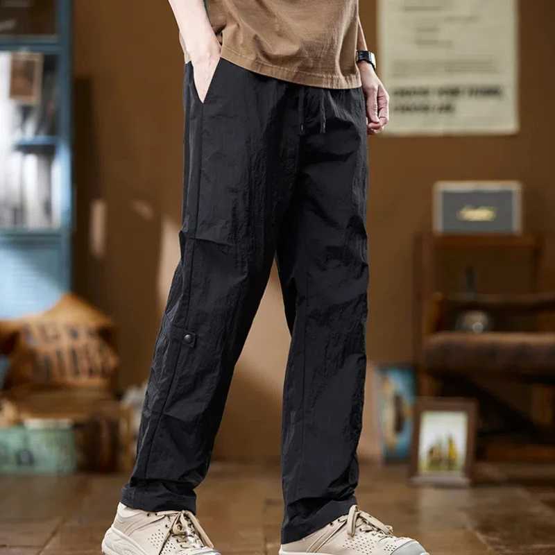 Spring and Autumn New High Waist Mens Clothing Solid Color Loose Casual Rope Hombre Work Clothes Thin Width Fully Matched Leg Pants W241009