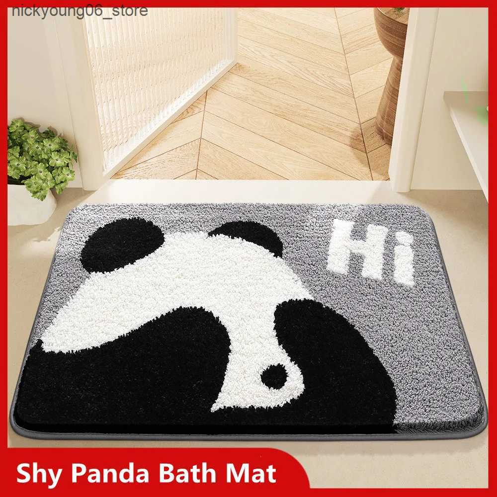 Non-Slip Bath Mats Shy Panda Bath Mat Large Capacity Absorbent Foot Mat Microfiber Bathroom Rug Shower Room Door Mat TPR Latex Non-slip Bottom L240910