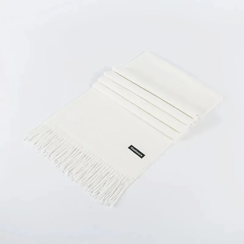200*70cm Women Solid White Color Winter Scarf Fashion Versatile Large Shawl Cashmere Scarves Warm Thick Soft Long Tassel Scarf 241009