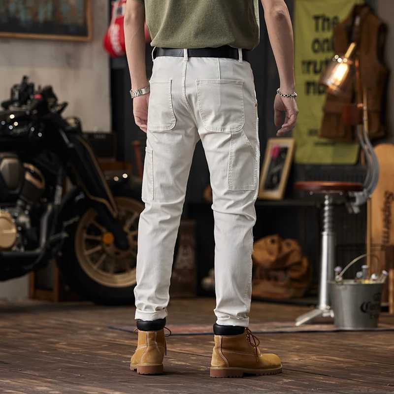 White Motorcycle Stitching Jeans Mens Fashion High-End Tight Stretch Korean Fashion Slim Fit Ankle Tight TrousersX241009