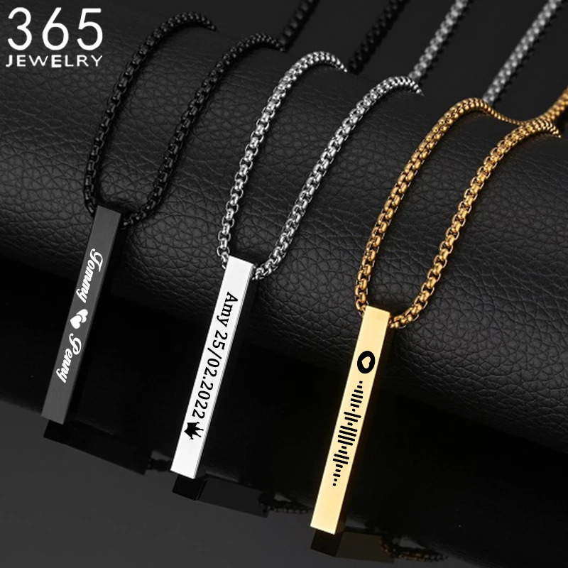 Engrave 4 Sides Name Date Custom Stainless Steel Thick Chain Necklaces for Women Personalized Square Bar Pendant Jewelry Gift 241009