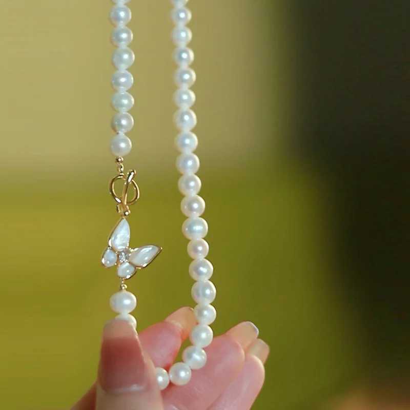Ladies Light Luxury Elegant Freshwater Pearl Necklace Fashionable and Versatile Unique Design Butterfly NecklaceX241009