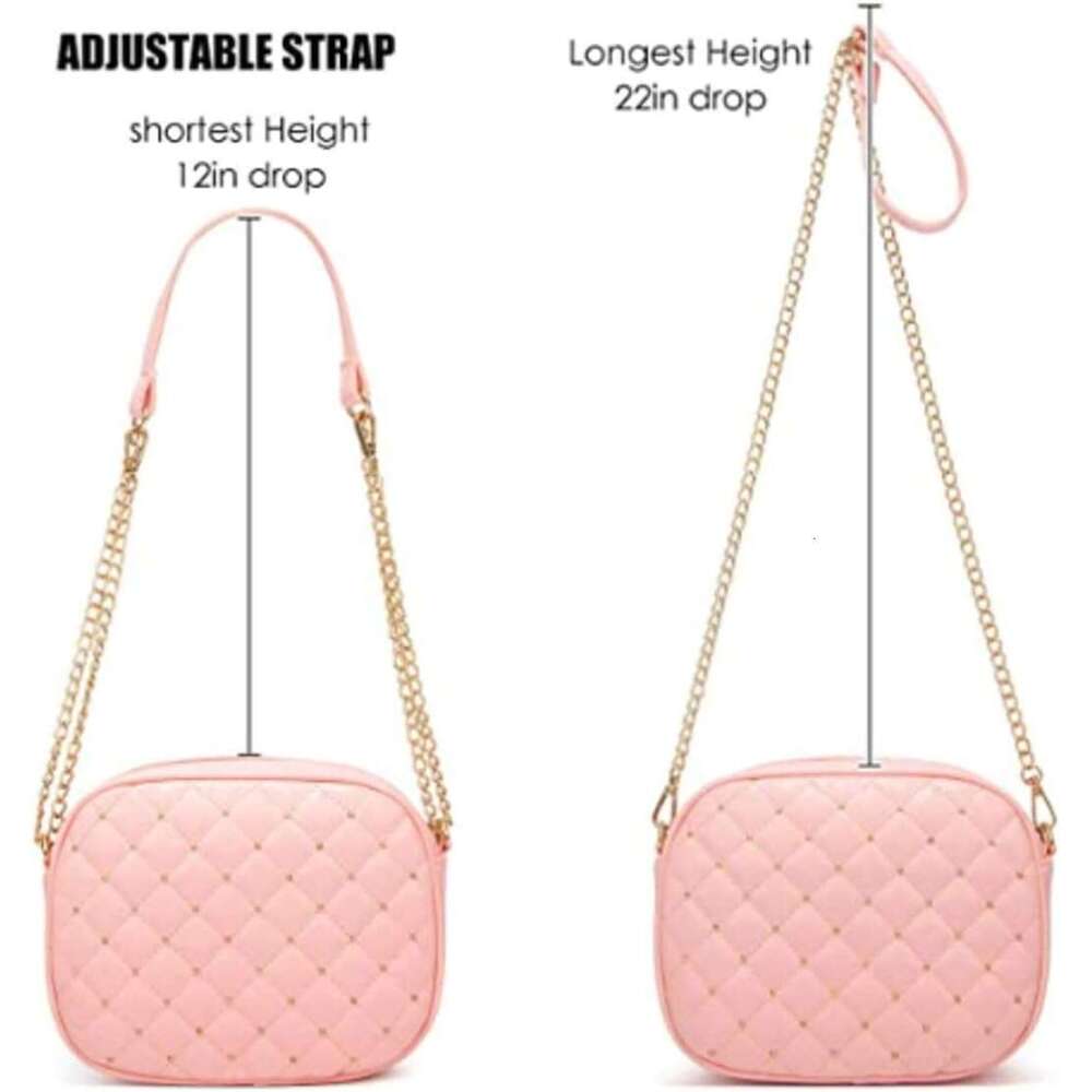Hanbella Cross body Clutch Purses Women & Teens - Cute Small Quilted Leather Shoulder Bag with Gold Chain for Girls