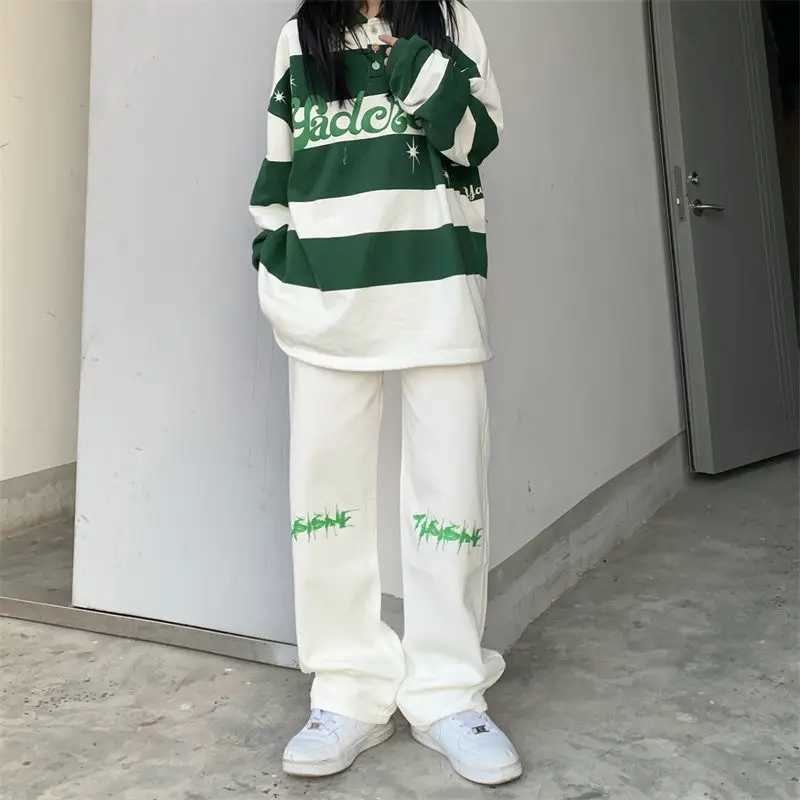 Y2K Pants American Street Mens Harajuku Casual Straight Leg Jeans City Boy Printed Hip-hop Wide Leg Pants Oversize ClothingX241009