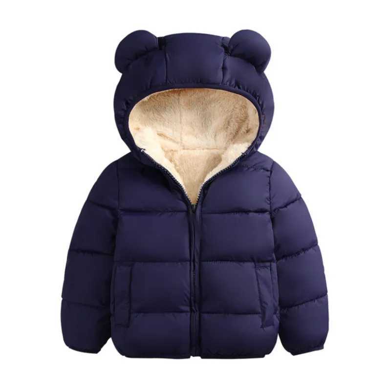 Down Coat Solid color jacket zipper opening front hooded cotton lining jacket suitable for boys and girls black/dark blue/royal blue/red H241010