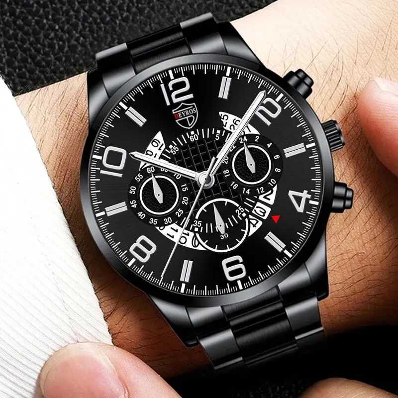 2PCS Fashion Mens Bracelet Watches Set Luxury Men Sports Silver Stainless Steel Quartz Watch Man Business Casual Wrist WatchX241010