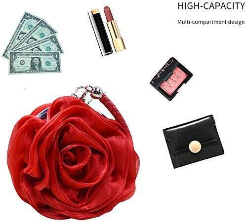 Buddy Women Rose Shaped Clutch Soft Satin Wristlet Handbag Wedding Party Purse