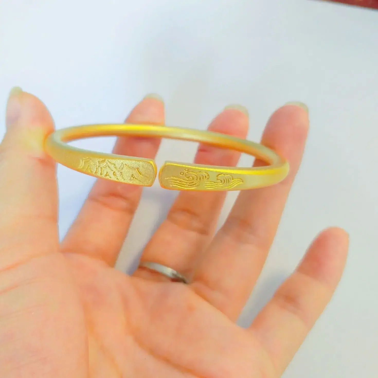 9999 Real Gold 24K Womens Promise Bracelet Yuegu Hair Open Bracelet 240929