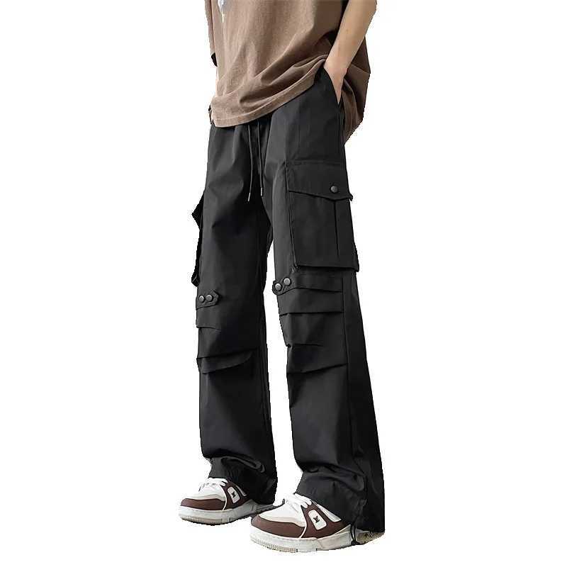 Mens high street workwear parachute track pants mens loose straight casual pants fashionable brand functional sports wide leg pants W241009