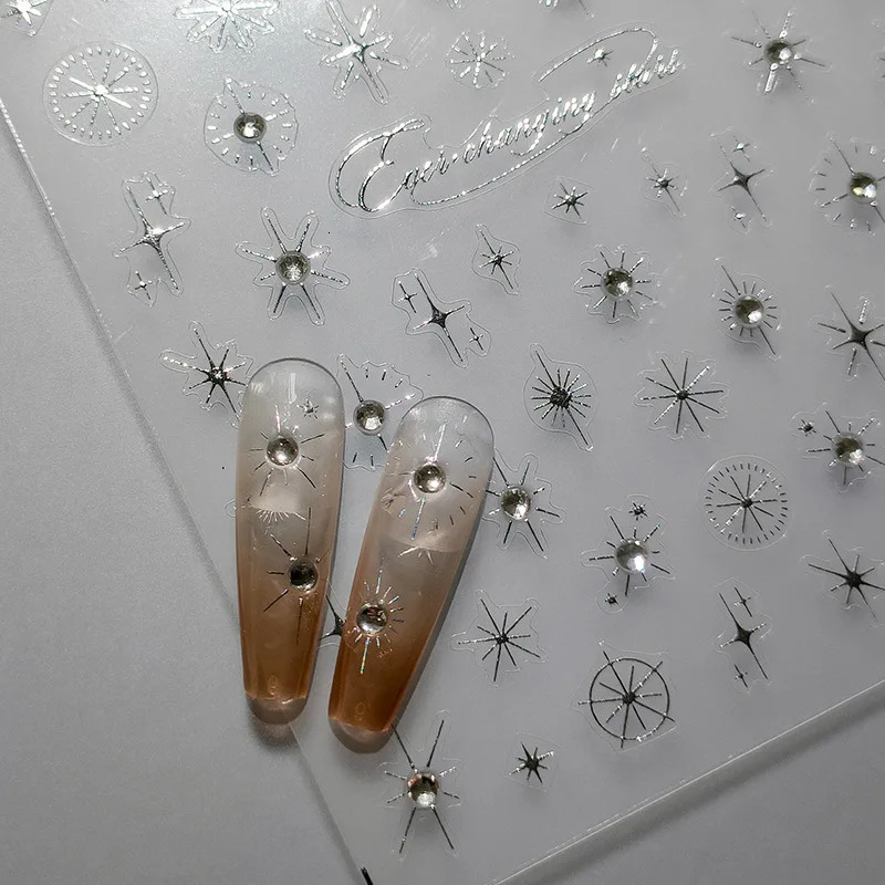 Golden Christmas Nail Stickers Metal Effect Silver Moon Star Adhesive Stickers for Christmas Nail Art Decoration 241008