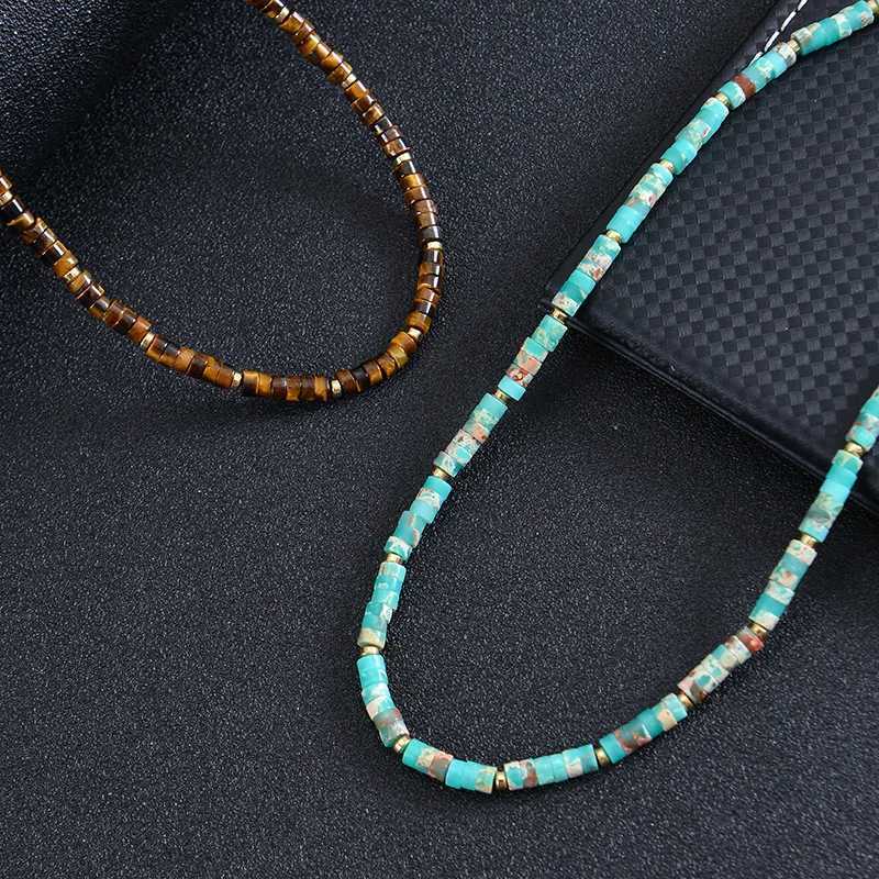 Heishi Style Boho Natural Turquoise Gemstone Beaded Choker Necklace for Women Girls Summer Must-have Jewelry clavicle chainX241009