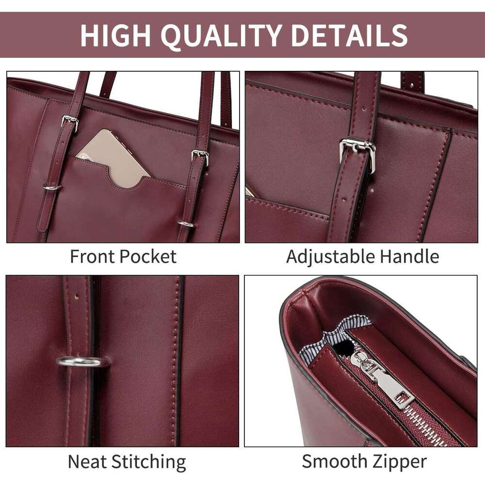 for Women, PU Leather Water Resistant Travel, Work,Teacher Tote Bag Fits 15.6 inch Laptop