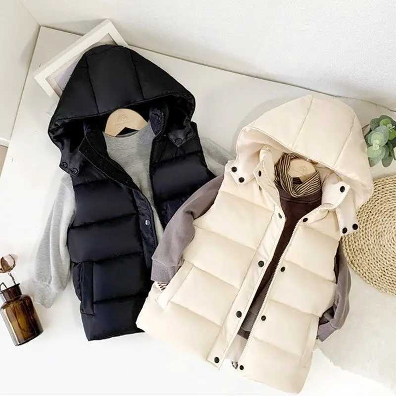 Down Coat 1-12Y warm sleeved childrens jacket thick hooded vest boys and girls waist jacket insulated vest H241010