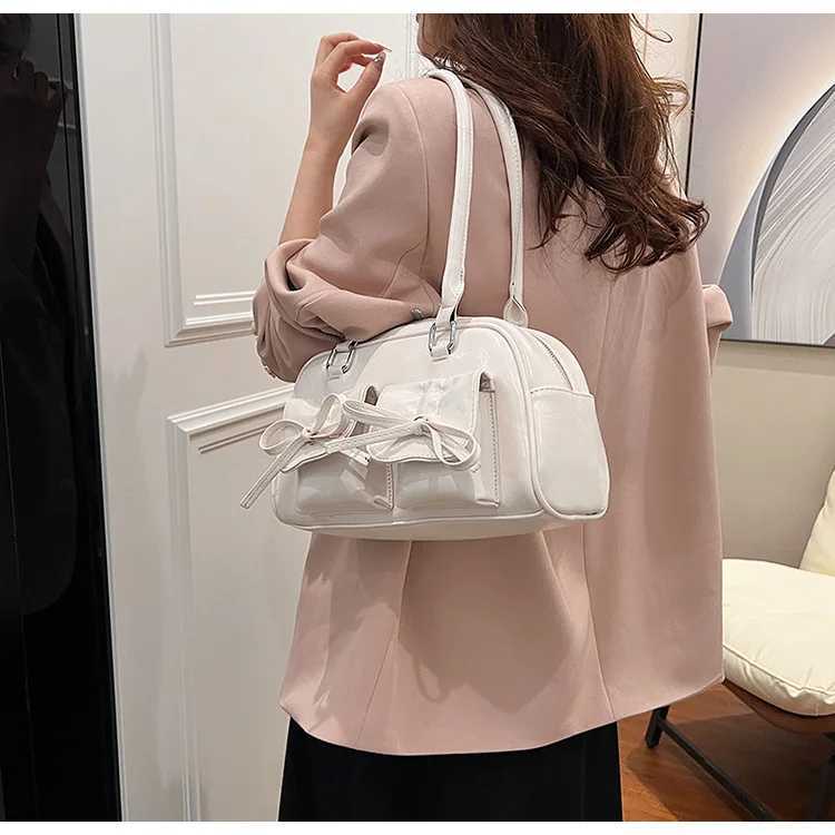 New Bowknot Shoulder Bags Solid Color Underarm Bag Armpit for Girl Women Fashion Leather Handbag 241010