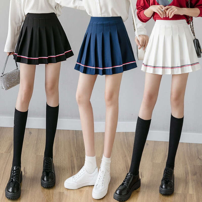 Women's pleated with colorful stripes 2024 new high waisted autumn and winter A-line student school style anti glare short pants skirt