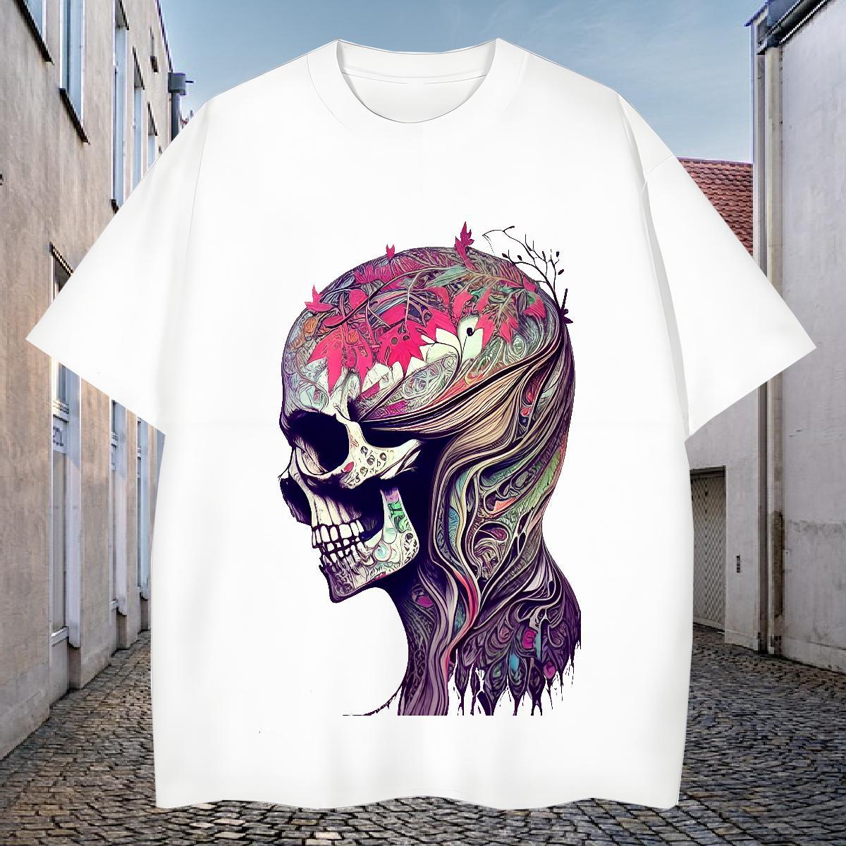 Loose T-Shirts for Men 230g Cotton skull Street Wear DIY Logo Oversized O Neck Short Sleeves Men Clothes T-Shirt Fashion Design Tees