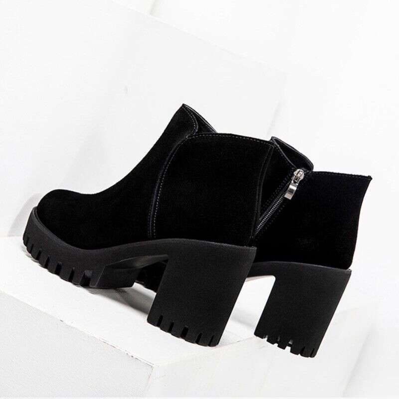 Footwear Punk Style Booties Black Female Ankle Boots Very High Heels Combat Short Shoes For Women Heeled Suede Winter 2024 Sale