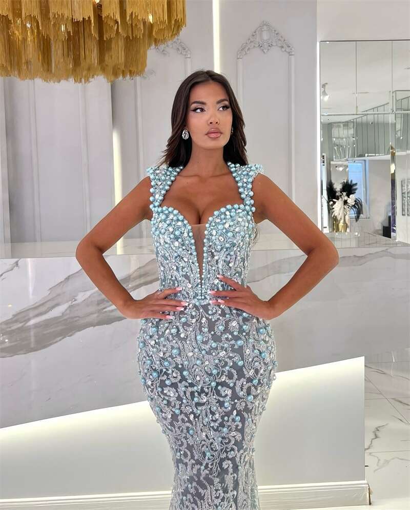 Aso Ebi Crystals Beaded Mermaid Prom Dress Sequined Lace Evening Formal Party Second Reception Dresses Custom Made