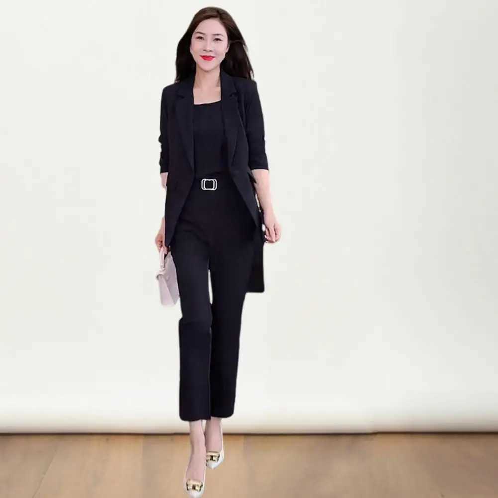 High waisted pants set elegant womens business suit with a lapel cardigan high waisted pants vest professional office W241009