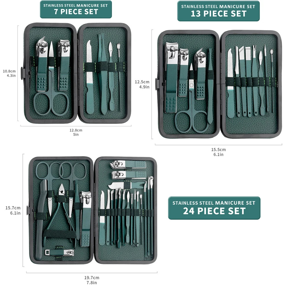 24 piece green stainless steel nail clipper and pedal clipper set - portable manual and pedal tool nail clipper set 240927