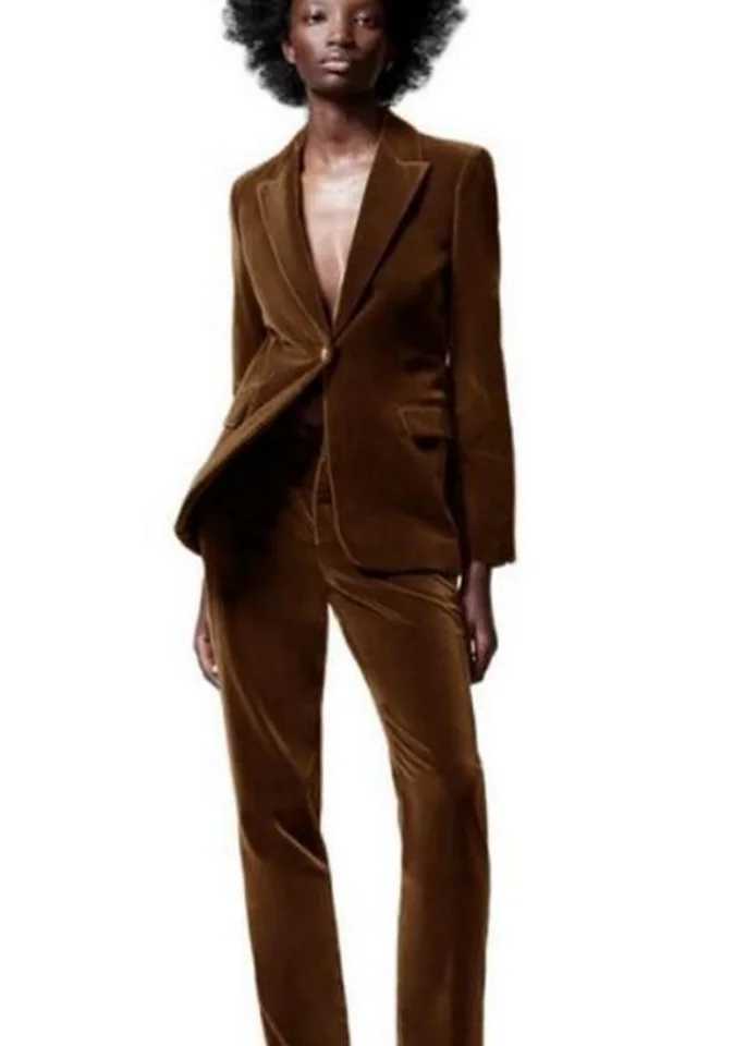 Womens two-piece pants custom two-piece set velvet womens business set formal pants wedding evening dress womens jacket Trouser S W241009