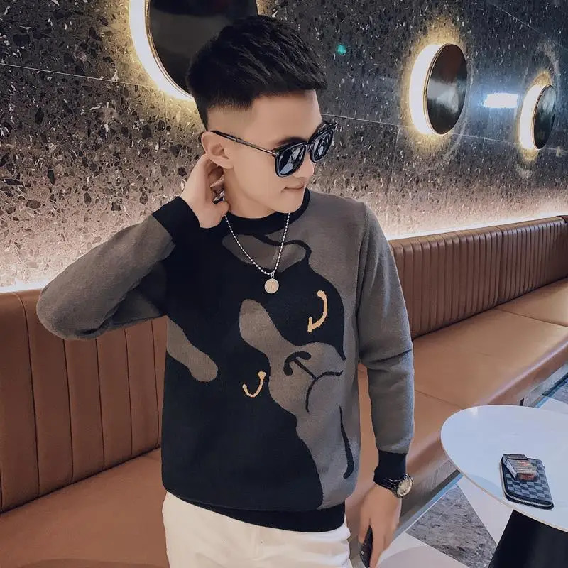 Fashionable printed O-neck knitted fully matched sweater for mens clothing autumn style loose casual floral Korean version top 241007