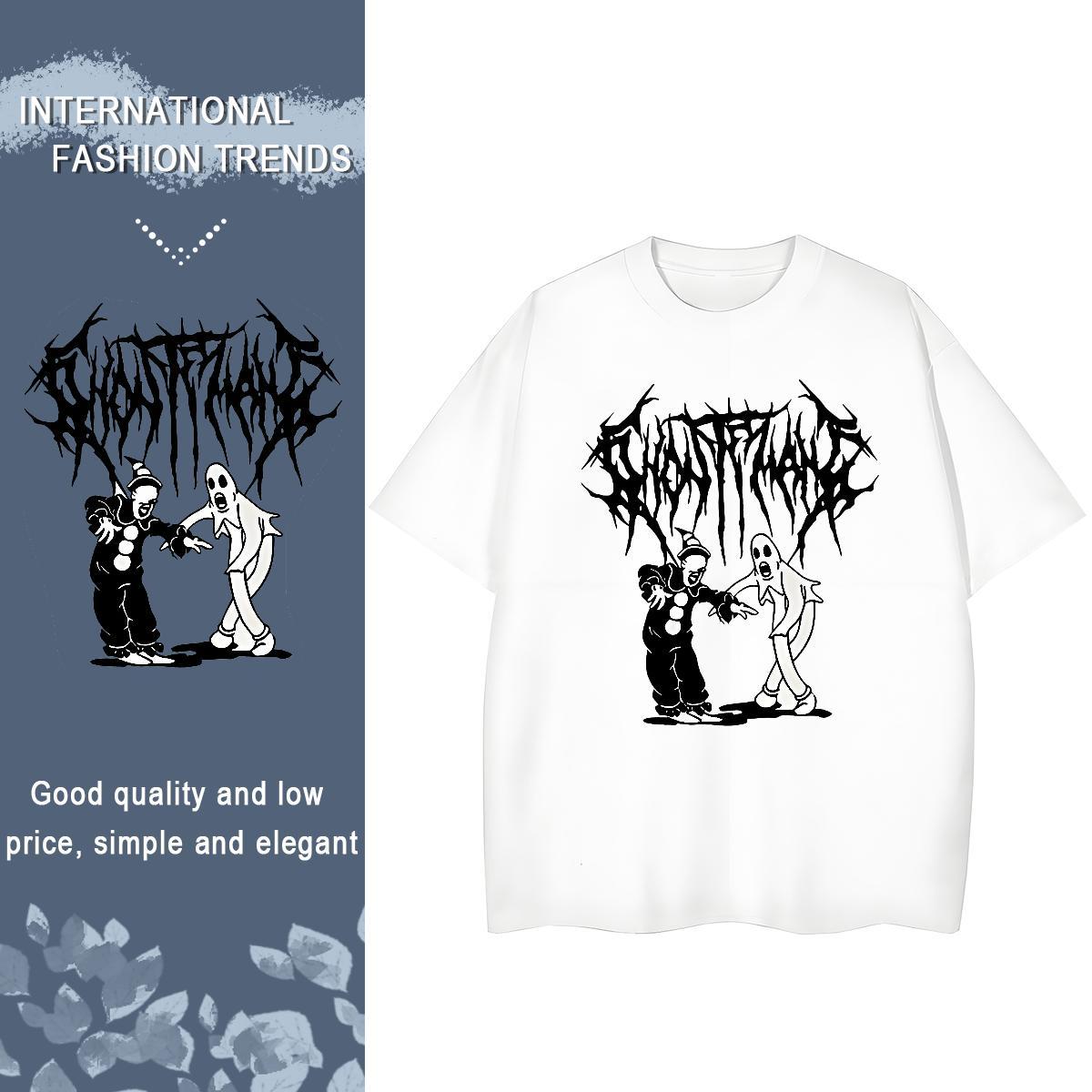 Fashion New T shirt 100% Cotton 230g Breathable Crew Neck Street Casual skull Womens Tshirts Lady Anime Print Tops