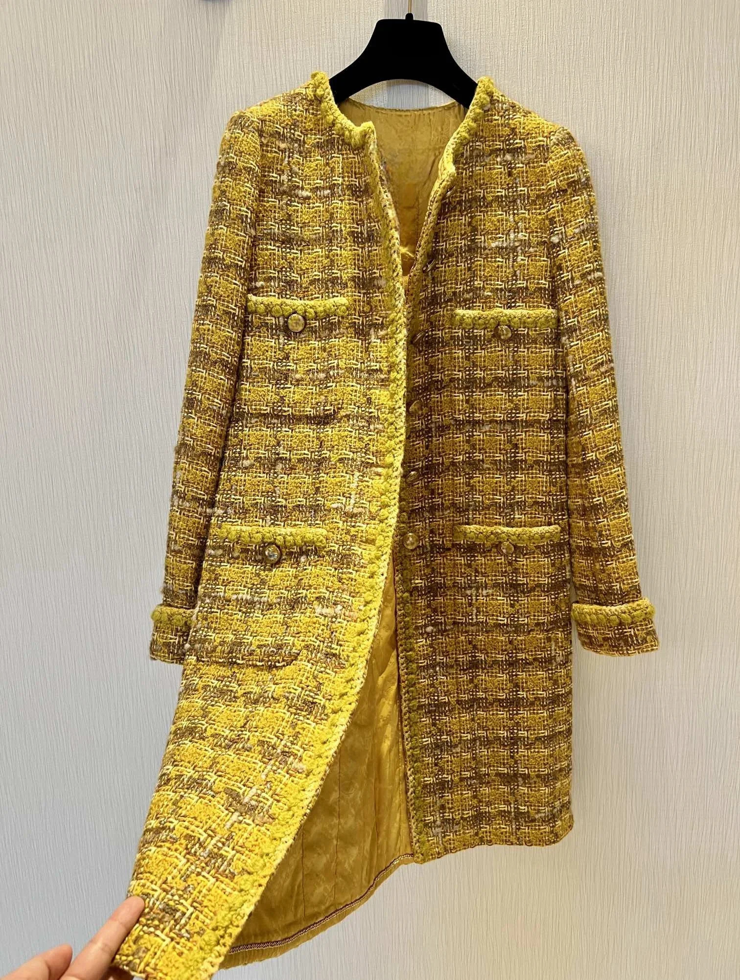 Womens round neck long sleeved plaid tweed coat jacket Female Clothing Woman Clothes Jacket 240930