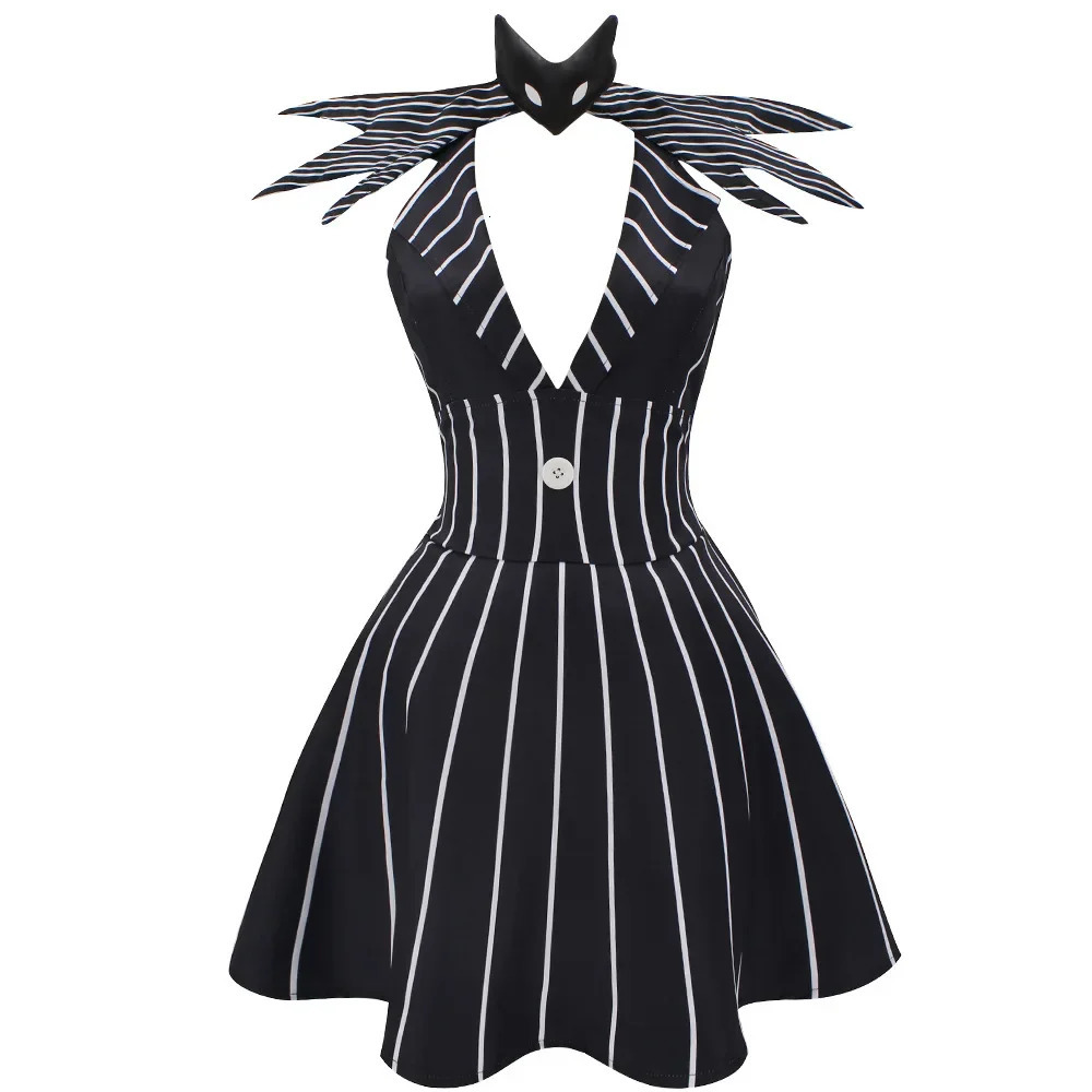 Nightmare Jack cosplay costume female Christmas horror skeleton black striped dress uniform Halloween 241007