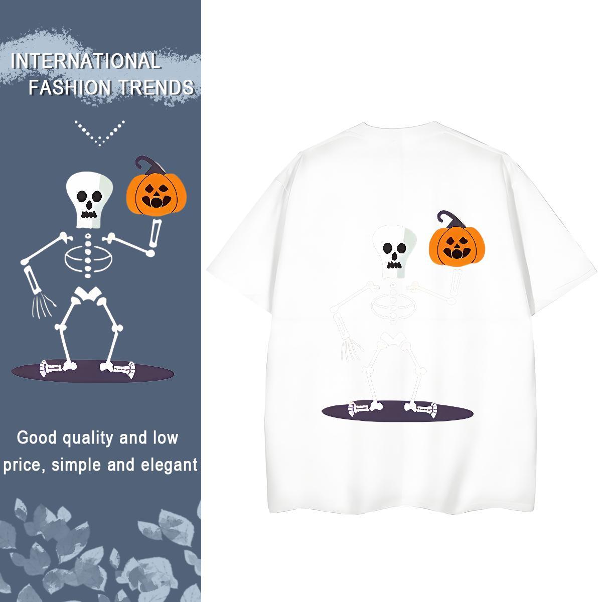 2024 Woman T Shirts 100% Cotton 230g Crew Neck Sports Casual halloween Womens Tshirts Female Floral Print Clothes Shirt