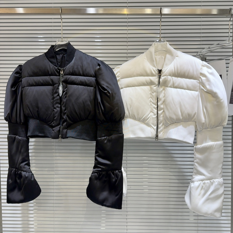 PREPOMP 2023 Winter New Arrival Long Puff Sleeve Slim Waist White Duck Down Jacket Women Short Coat Gm493