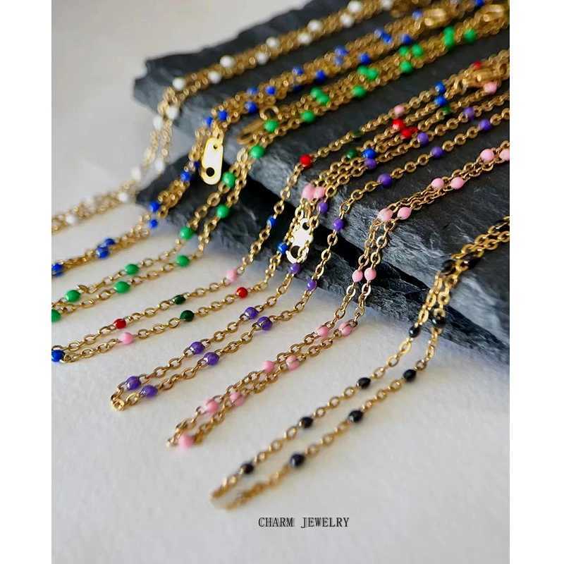 18K Gold Stainless Steel Beaded Necklace Delicate White Stone Necklaces Everyday Boho Jewelry Bridal Shower Gifts for WomenX241010