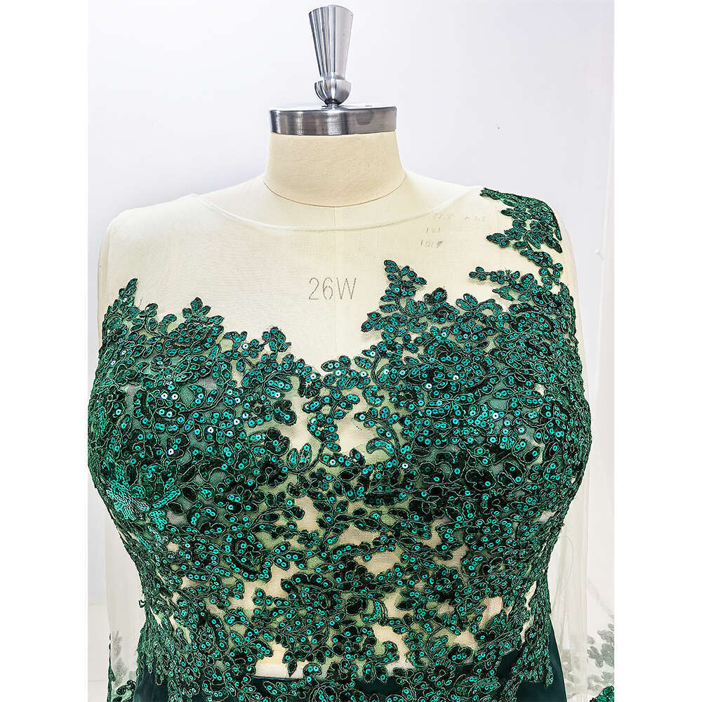 DN Green Prom Dress Long Sleeve Appliques Mermaid or Length Gown Satin Formal Ocn Party Elegant Women