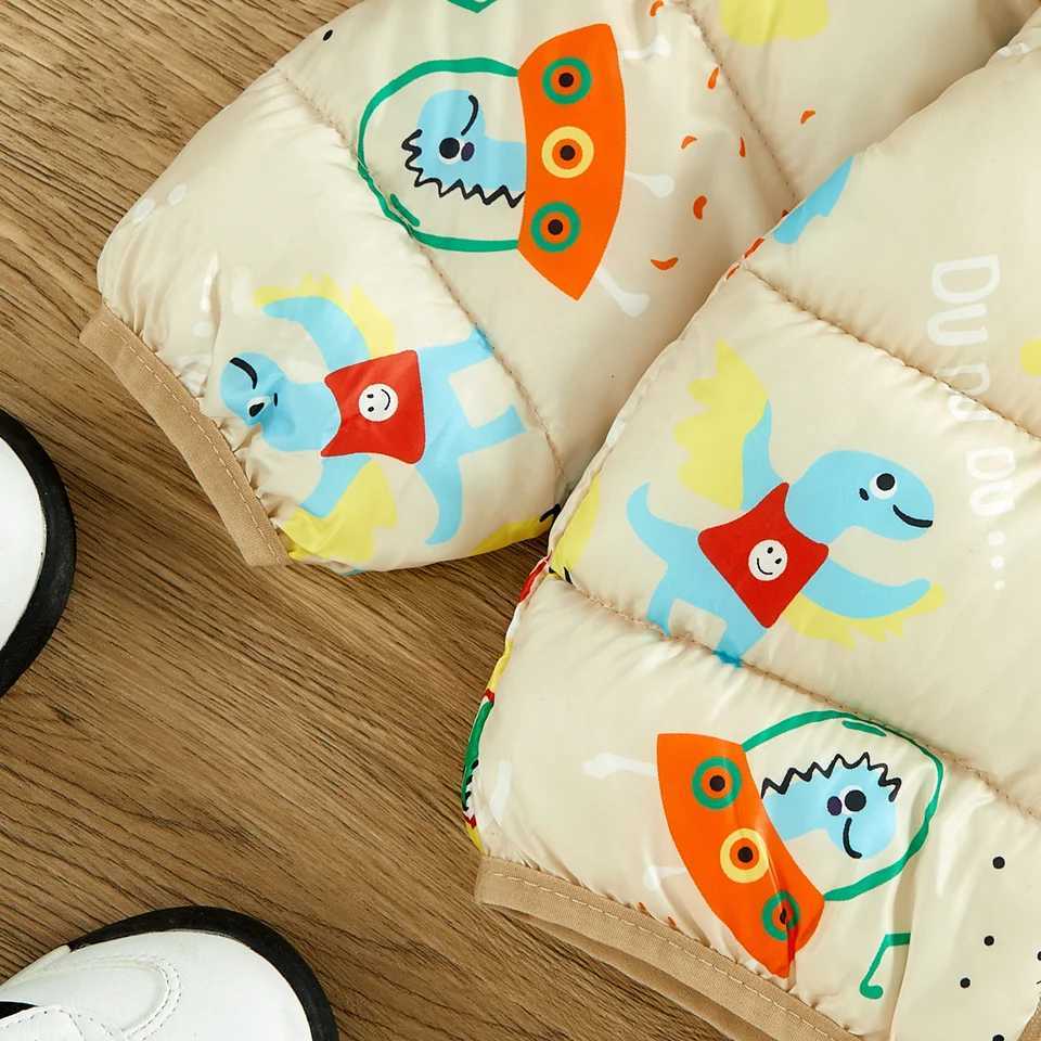 Down Coat Hibobi winter boys cotton coat with dinosaur pattern casual long sleeved hooded cotton coat suitable for children under six years old H24101
