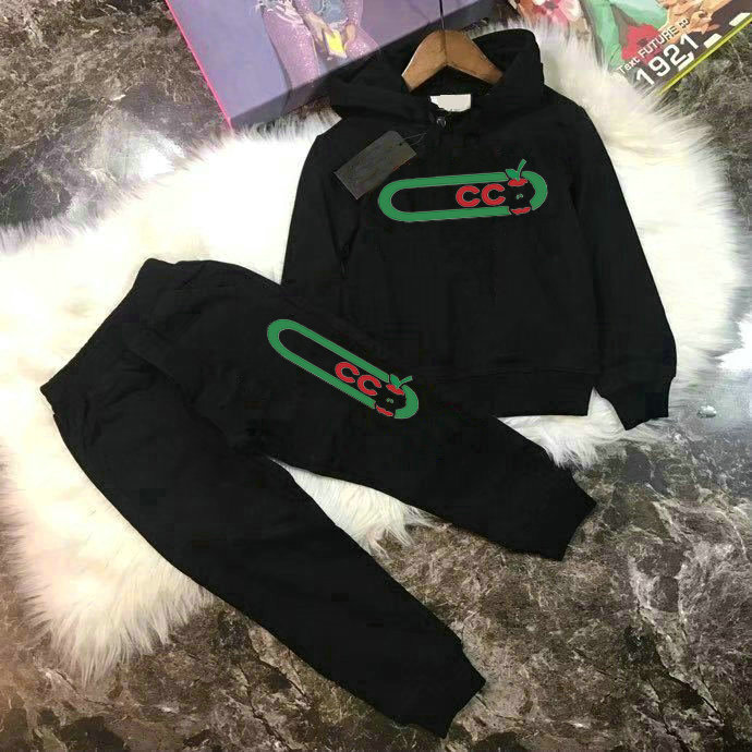 In stock 2-11 years children's Clothing Sets BABY boys girls Garment Luxury Pattern Designer Sweater Suit kids coat+pants black red