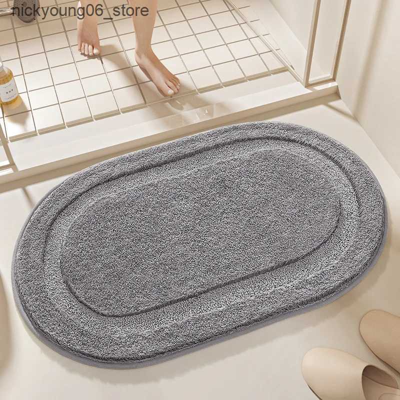 Non-Slip Bath Mats Simple Solid Color Oval Bath Mat High and Low Plush Design Flocked Bathroom Rug Carpet Anti-slip Water Absorbent Foot Mat L240910