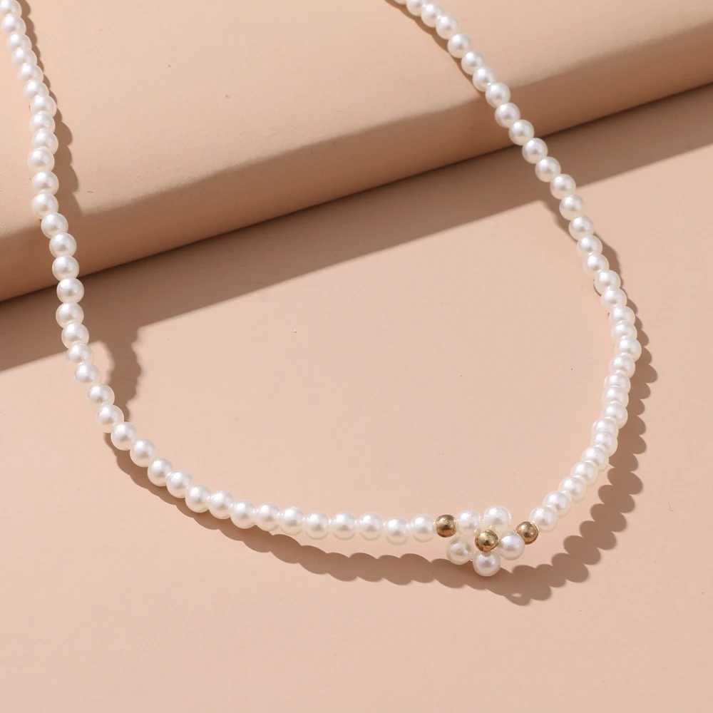 IFMIA Korean Fashion Pearl Cahin Necklace For Women Girls 2023 Wedding New Trend Flower Gold Color Necklace Jewelry EngagementX241009