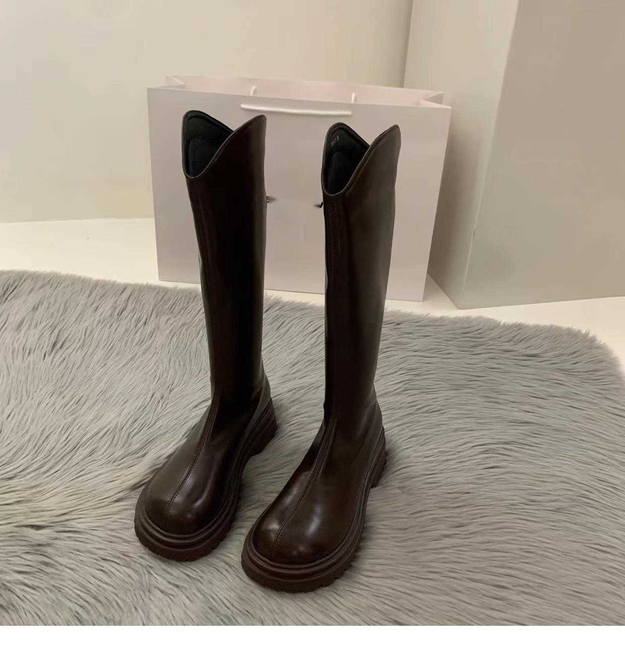 V-neck Knee Thigh High Heel Boots For Women Autumn Thick Soled Fashion Boots Slim White Long Martin Boots High Knight Boots 240826