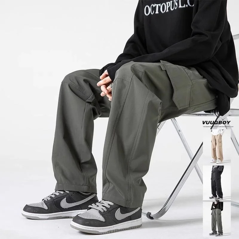 Autumn vintage classic mens cargo pants multi pocket handle wide leg straight pants Y2K bag tactical Pantalones Hombre 241007