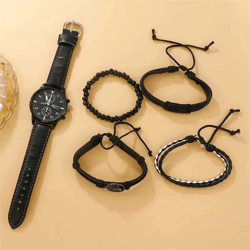 5PCS Set Fashion Mens Sports Watches Man Business Quartz Wristwatch Luxury Leather Bracelet Men Casual Clock WatchX241010