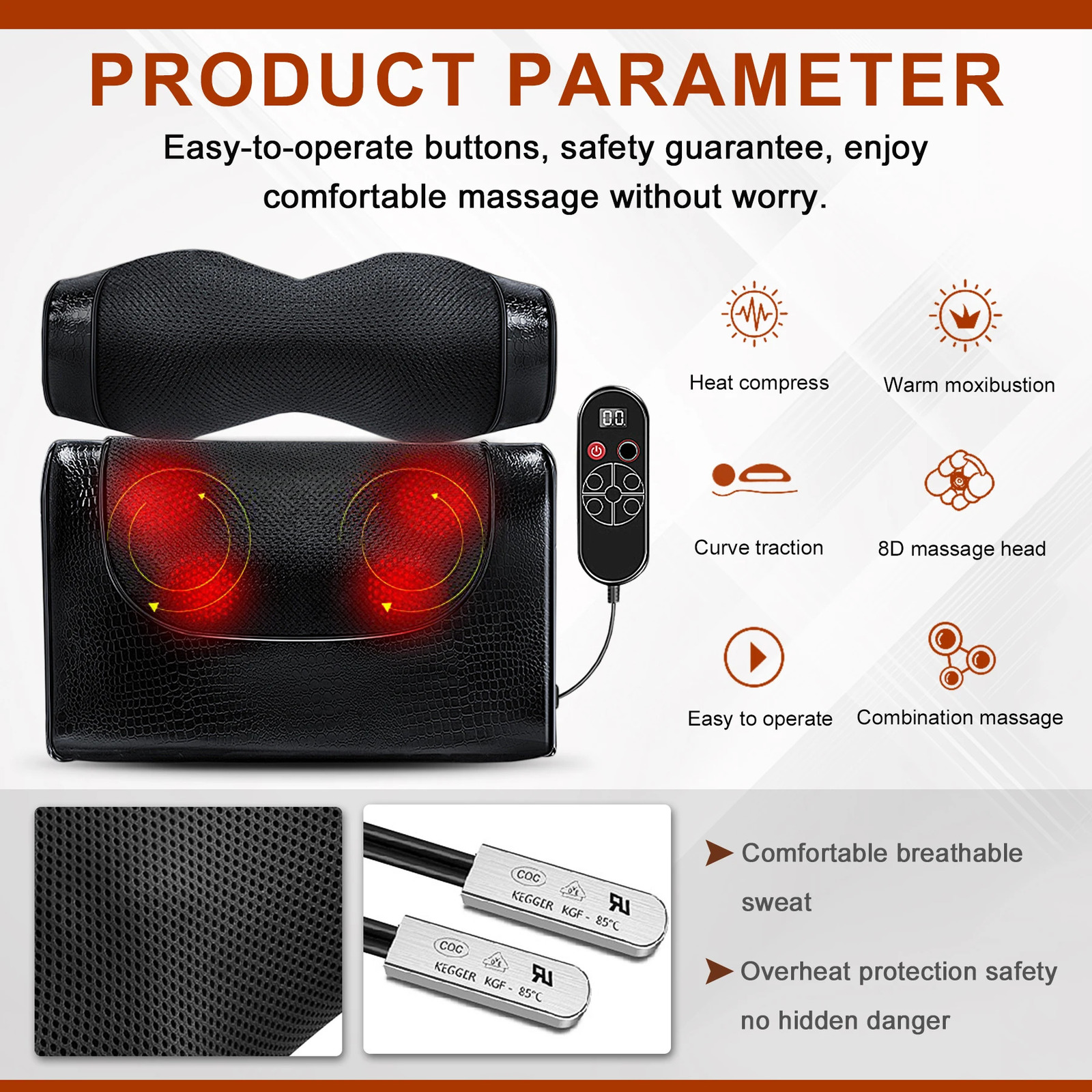 Electric Tendering Massage Pillow for Deep Relief of Back Neck Shoulder and Muscle Pain 241008