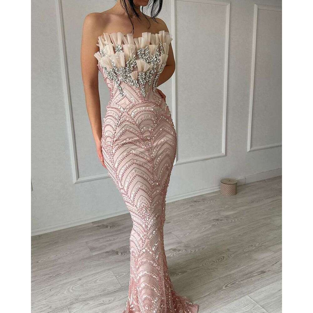New fashion 2024 mermaid lace beaded crystal Sleveeless Prom dresess for women party