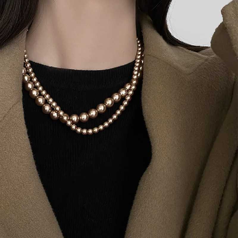 New Elegant Stylish Gray Faux Pearl Necklace For Women Fashionable Metallic JewelryX241009