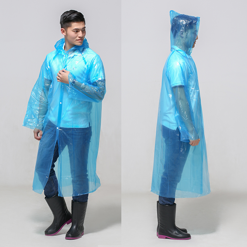 Durable EVA Plastic Rain Coat Full Coverage Waterproof with Hood and Long Sleeves